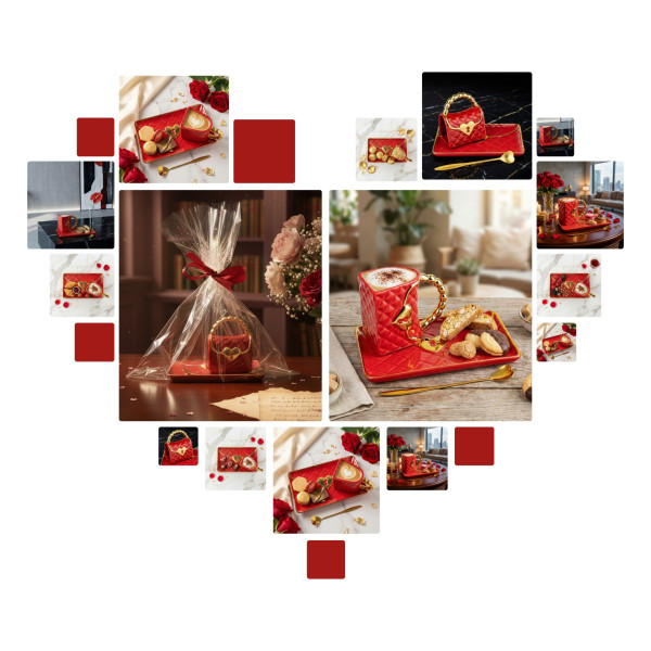 Krūze "Somiņa" ar apakštasīti un sirds formas karotīti