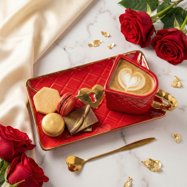 Krūze "Somiņa" ar apakštasīti un sirds formas karotīti