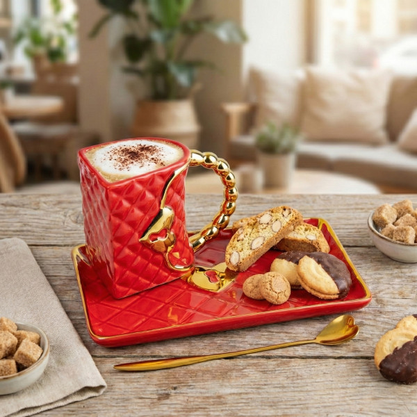 Krūze "Somiņa" ar apakštasīti un sirds formas karotīti