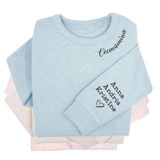 Sieviešu pasteļkrāsas Sully džemperis "Vecmāmiņa" ar bērnu vārdiem uz piedurknes