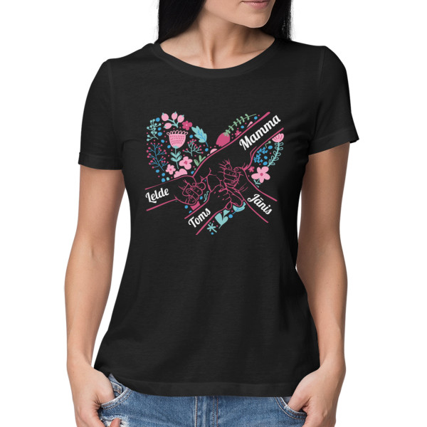 Sieviešu T-krekls "Mammas sirds" ar izvēlētiem bērnu vārdiem
