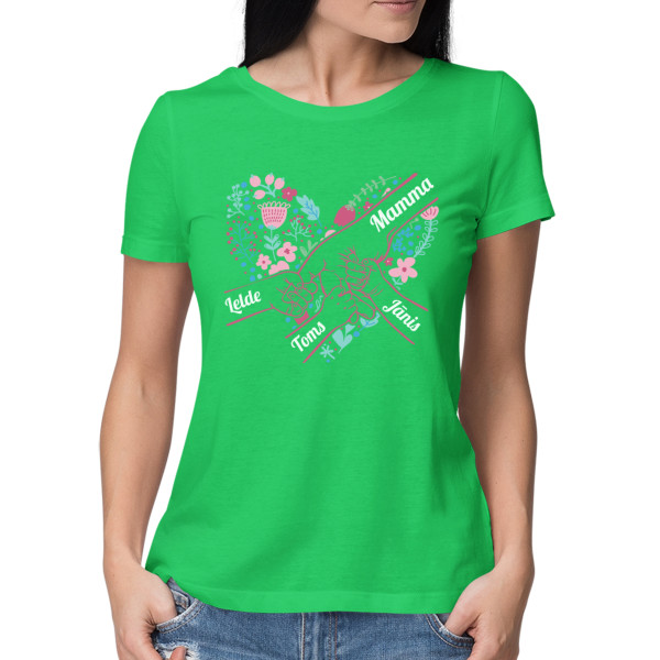 Sieviešu T-krekls "Mammas sirds" ar izvēlētiem bērnu vārdiem