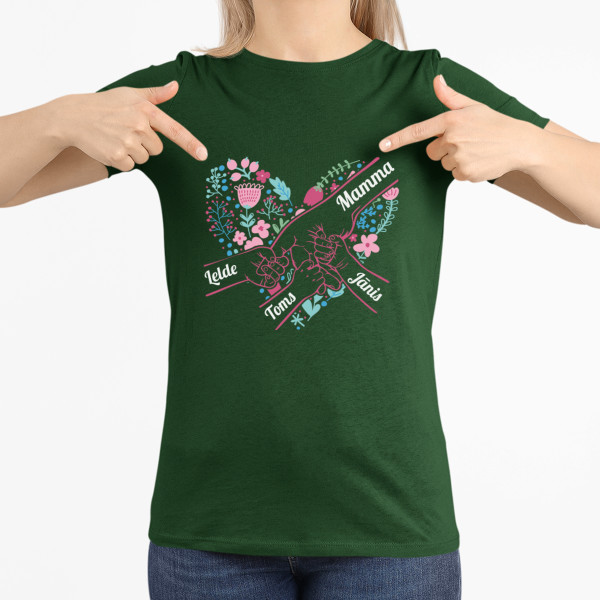 Sieviešu T-krekls "Mammas sirds" ar izvēlētiem bērnu vārdiem