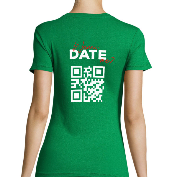 Sieviešu t-krekls "Wanna date me?" ar personalizētu QR kodu