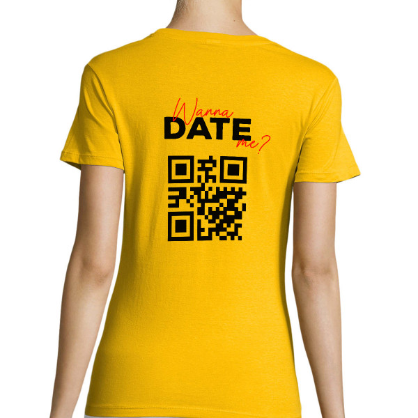 Sieviešu t-krekls "Wanna date me?" ar personalizētu QR kodu