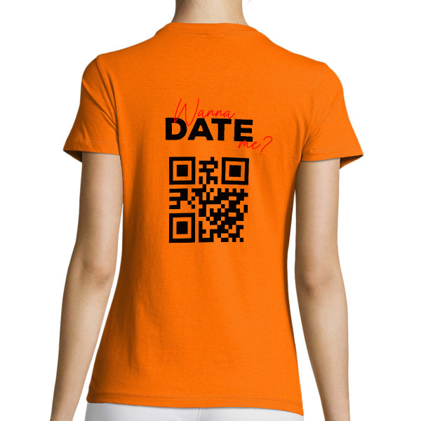 Sieviešu t-krekls "Wanna date me?" ar personalizētu QR kodu