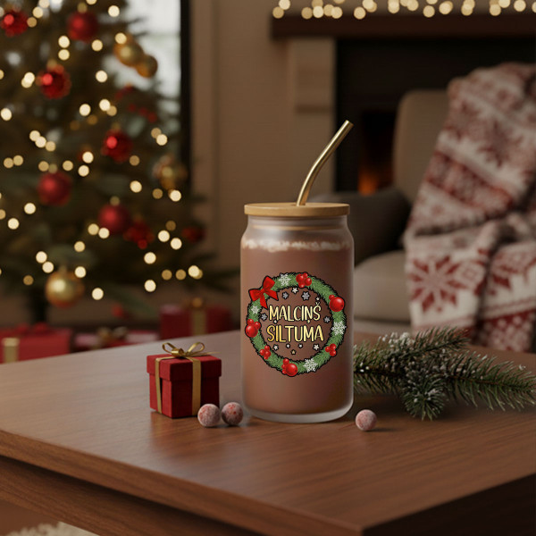 Stikla dzeramā burka ar metāla salmiņu "Malciņš siltuma", 400ml