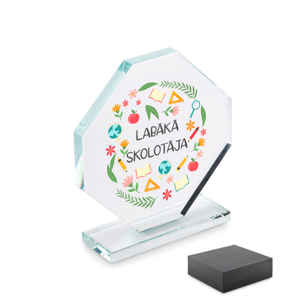 Stikla trofeja dāvanu kastītē "Labākā skolotāja"