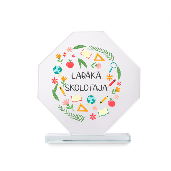 Stikla trofeja dāvanu kastītē "Labākā skolotāja"