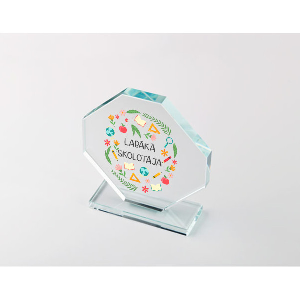 Stikla trofeja dāvanu kastītē "Labākā skolotāja"