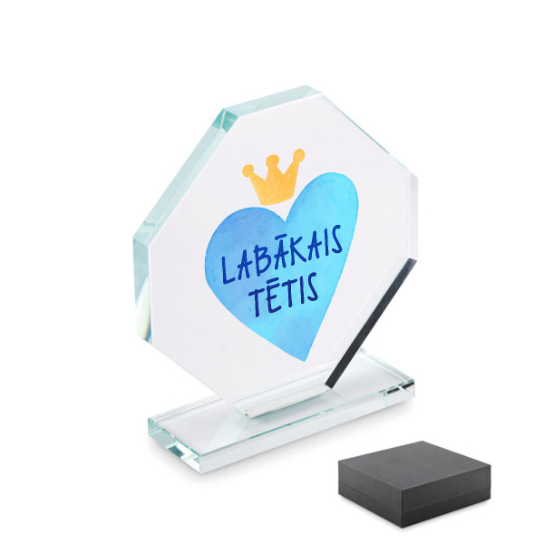 Stikla trofeja dāvanu kastītē "Labākais tētis" Stikla trofeja dāvanu kastītē "Labākais tētis"