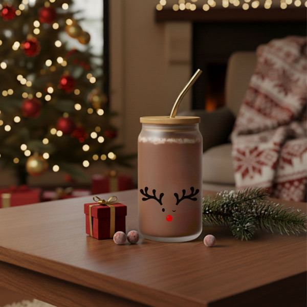 Stikla burciņa ar metāla salmiņu "Briedītis", 400ml