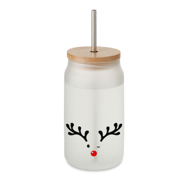 Stikla burciņa ar metāla salmiņu "Briedītis", 400ml