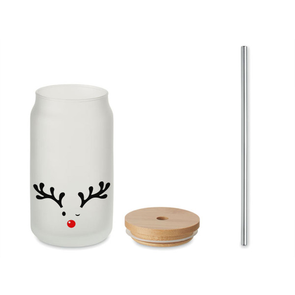 Stikla burciņa ar metāla salmiņu "Briedītis", 400ml