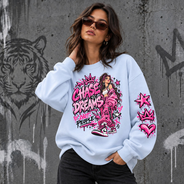 Unisekss pasteļkrāsas džemperis "Chase dreams, not people"