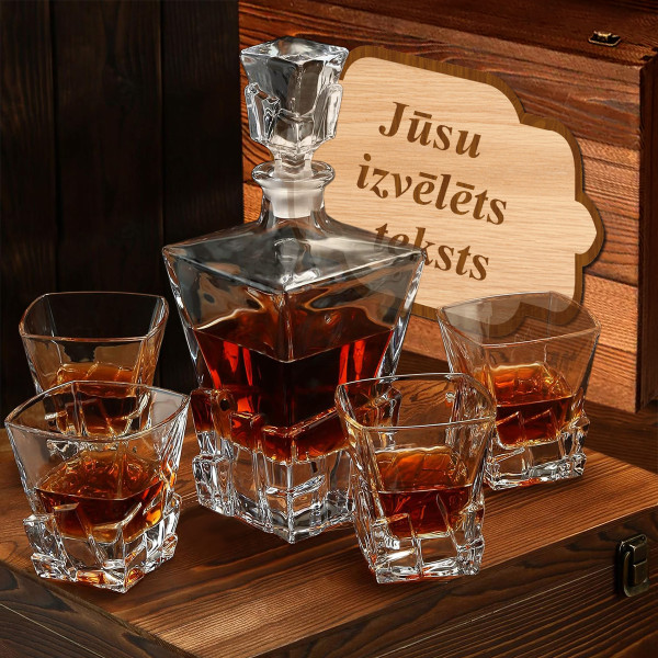 Viskija komplekts koka kastītē "ELIXIR" ar Jūsu izvēlētu tekstu