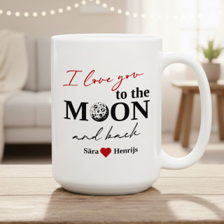 XL krūze "To the moon and back" ar jūsu izvēlētiem vārdiem (450ml)