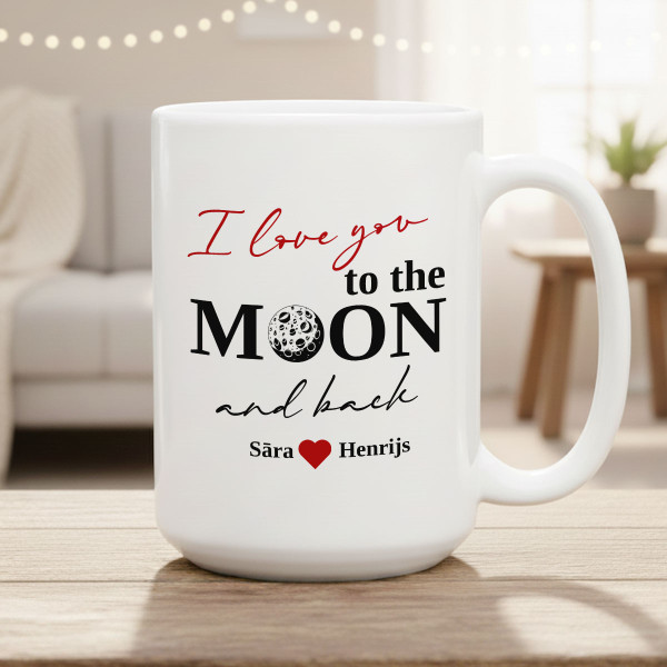 XL krūze "To the moon and back" ar jūsu izvēlētiem vārdiem (450ml)